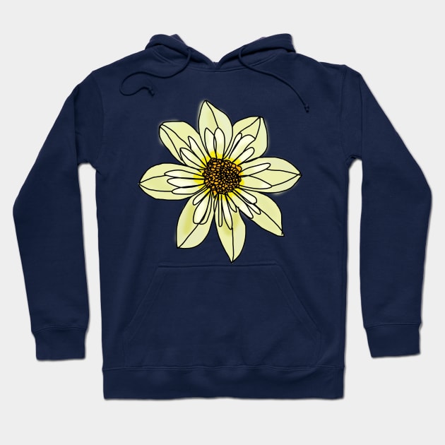 Yellow Minimal Line Drawing Collarette Dahlia Flower Hoodie by ellenhenryart